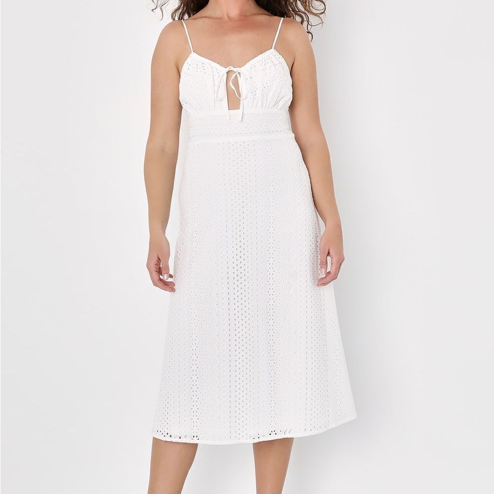 NWT Lulus White Eyelet Embroidered Cutout Midi Dress womens size XS